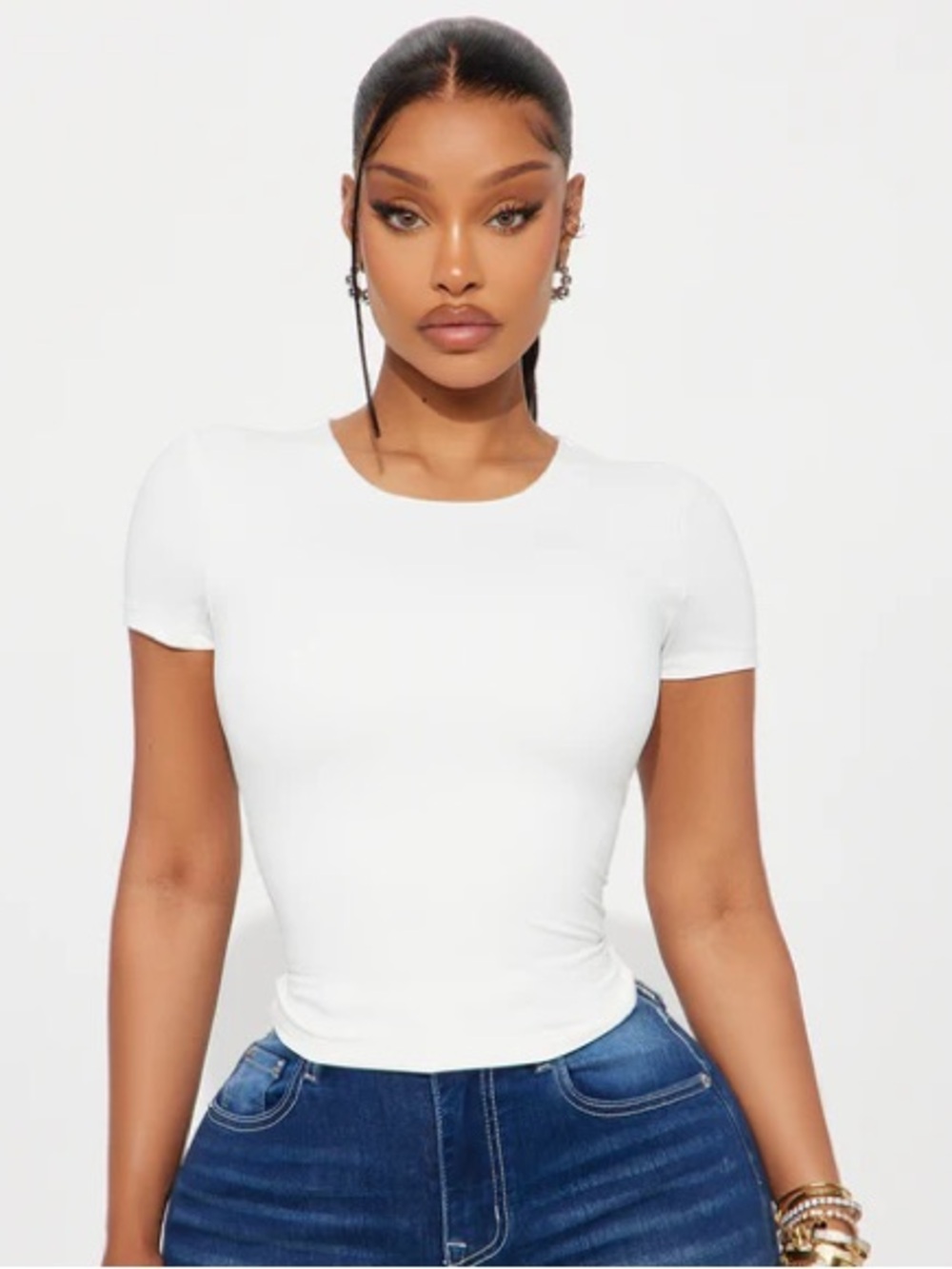 Fashion Nova Smooth Double Lined Short Sleeve Crew Neck Baby Tee - White